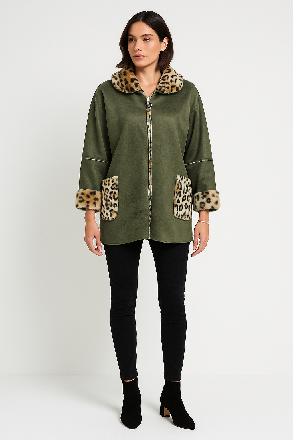 Leopard Print Two Pocket Hoodie Jacket