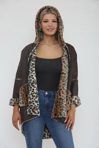 Leopard Print Two Pocket Hoodie Jacket