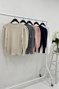 Textured knit puff sleeve top