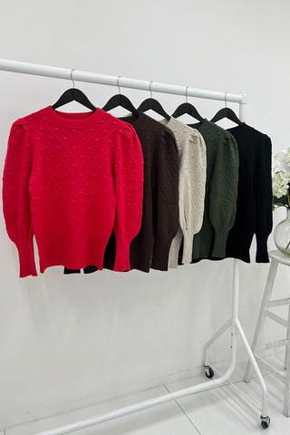 Textured knit puff sleeve top