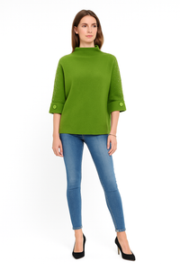 High Neck, Pearl &  Diamanté Studded, Button Sleeve Detailed, Viscose & Modal Knitted Jumper