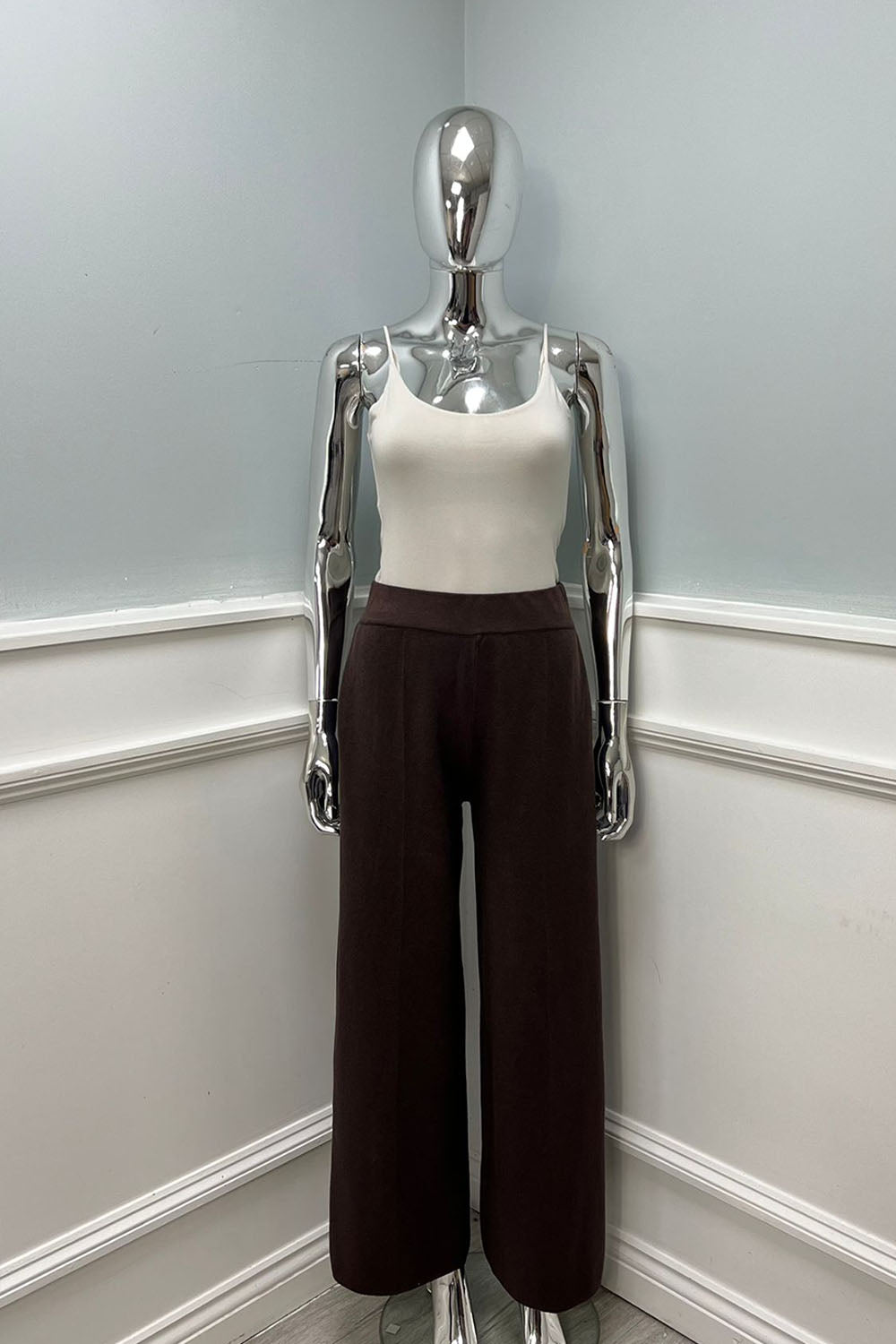 Elasticated Waist, Two Pocket Wide Leg Knitted Trouser