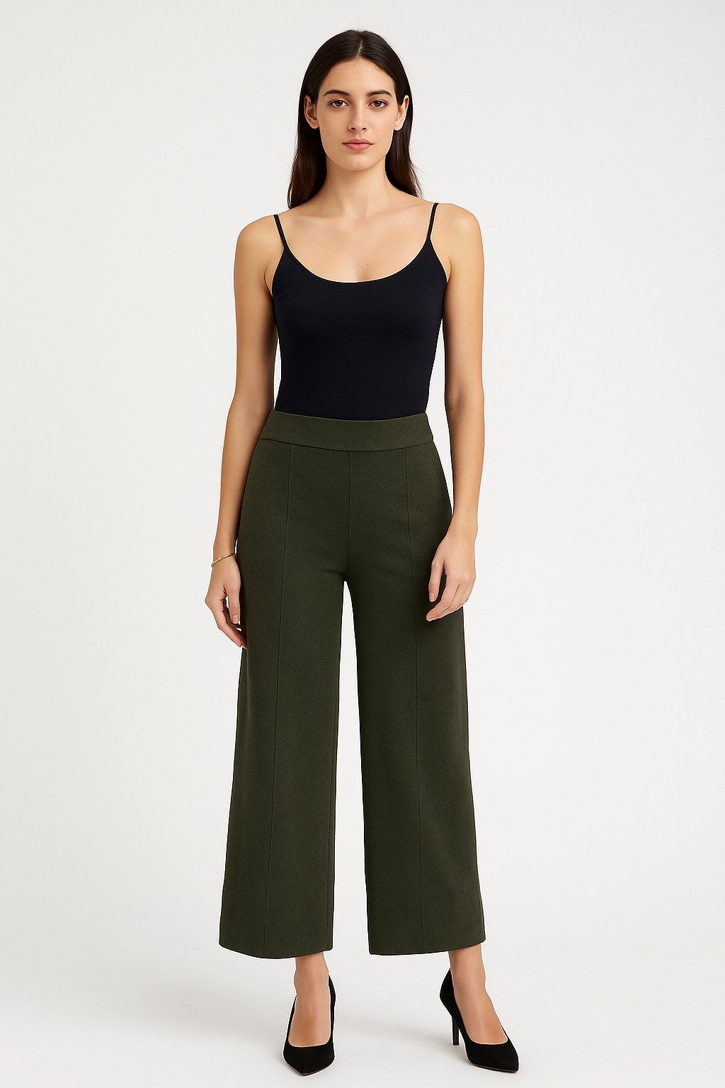 Elasticated Waist, Two Pocket Wide Leg Knitted Trouser
