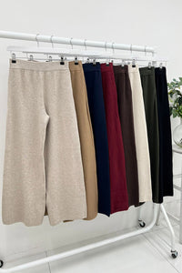 Elasticated Waist, Two Pocket Wide Leg Knitted Trouser