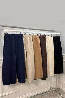 Elasticated Waist, Two Pocket Wide Leg Knitted Trouser