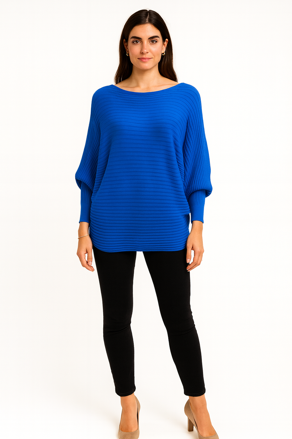 Ribbed Dolman Sweater – Lightweight knit and cozy batwing sleeves.