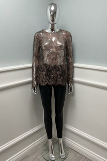 Round Neck , long sleeves semi-sheer lace top