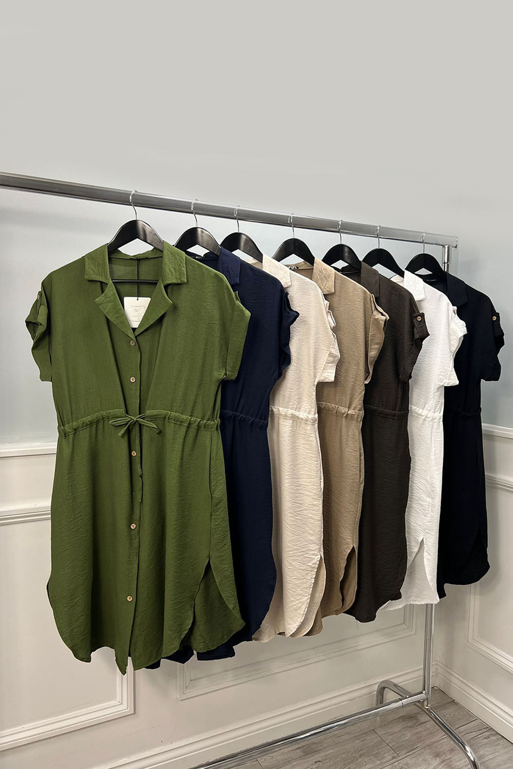 Collared, Button Through, Tie Front Detailed, Two Pocket Viscose Dress.