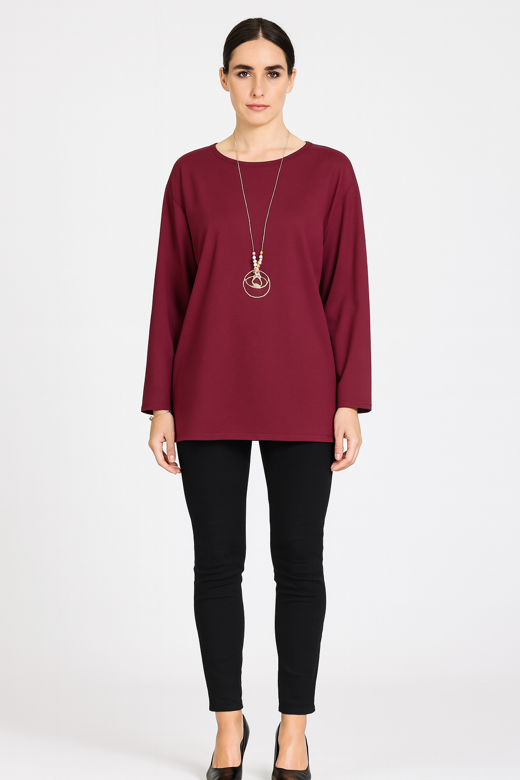 Round Neck, Necklace Detailed Top