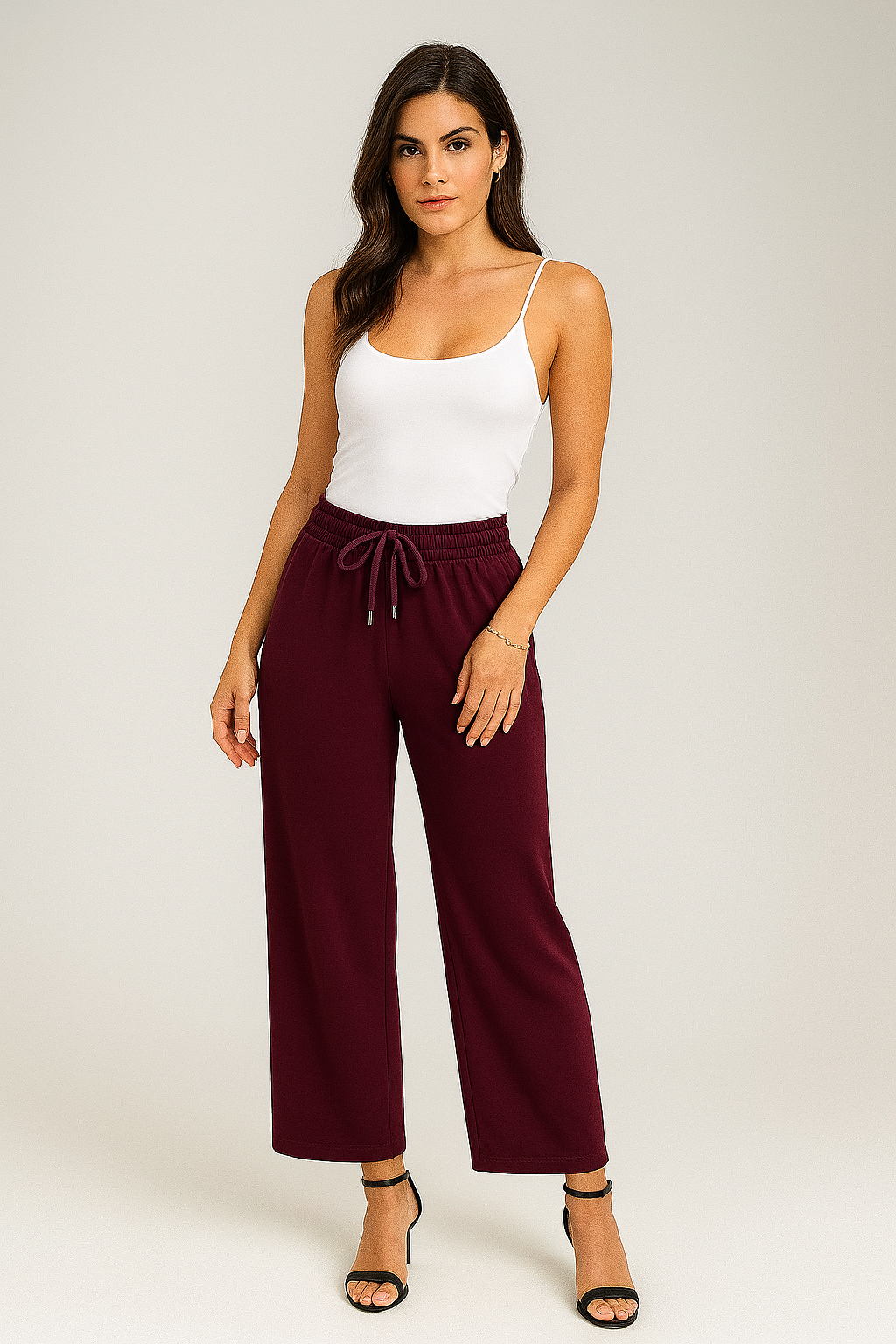 Elasticated Waist, Drawstring Detailed, Two Pocket Wide Leg Trouser