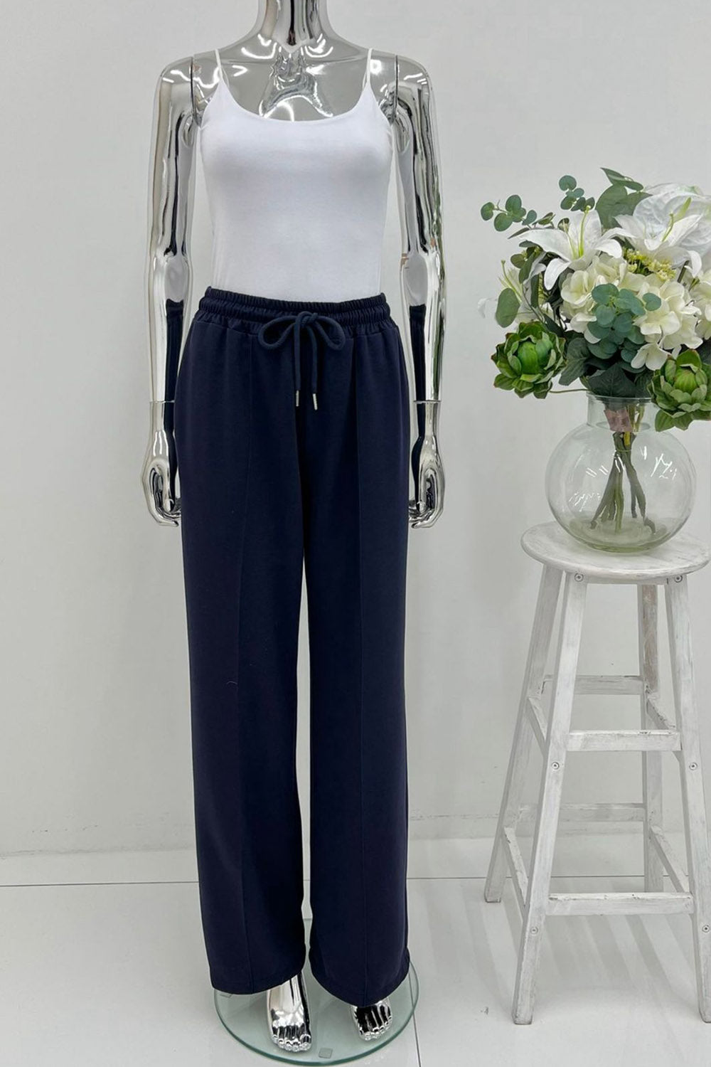 Elasticated Waist, Drawstring Detailed, Two Pocket Wide Leg Trouser
