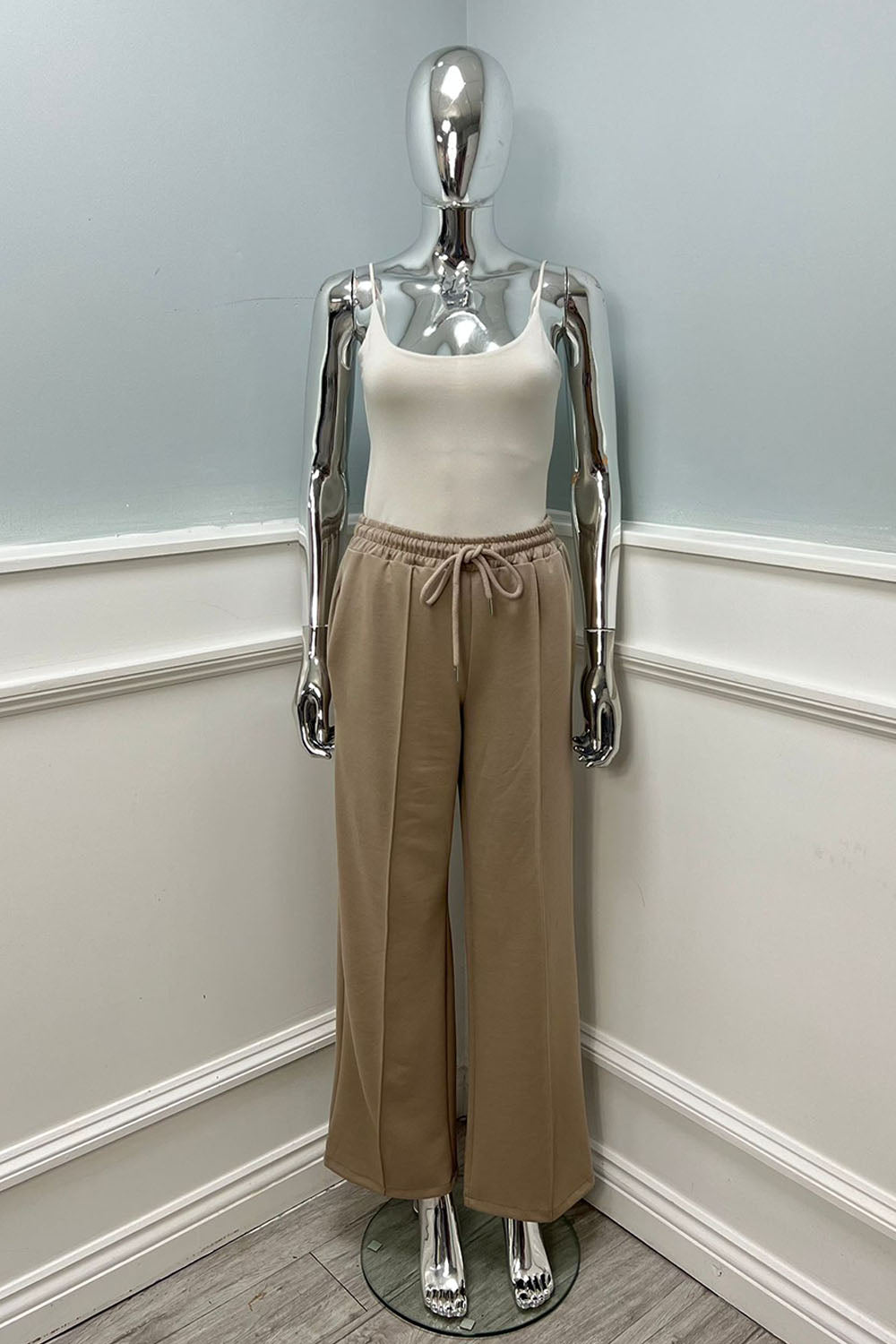 Elasticated Waist, Drawstring Detailed, Two Pocket Wide Leg Trouser