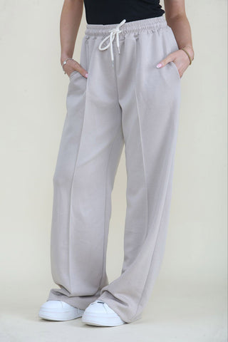 Elasticated Waist, Drawstring Detailed, Two Pocket Wide Leg Trouser