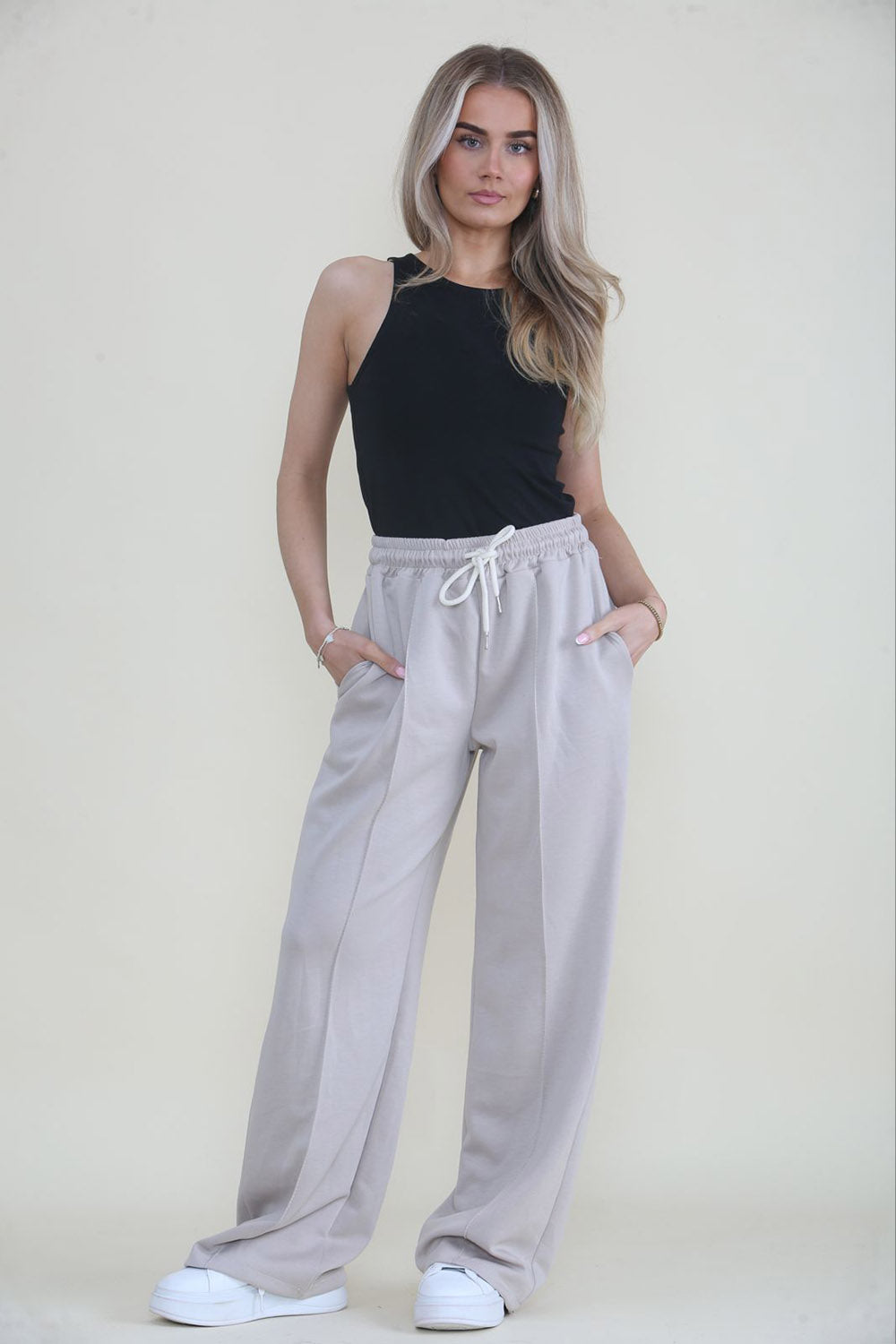 Elasticated Waist, Drawstring Detailed, Two Pocket Wide Leg Trouser