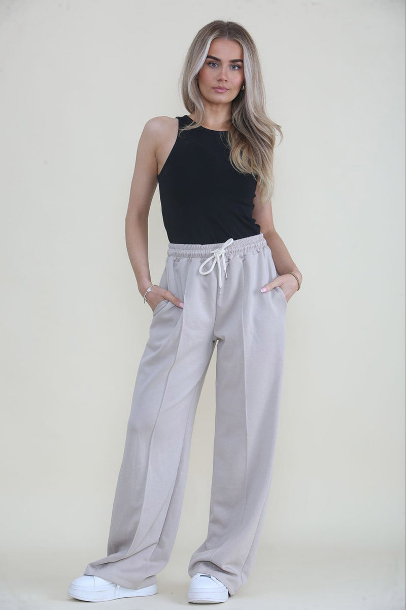 Elasticated Waist, Drawstring Detailed, Two Pocket Wide Leg Trouser