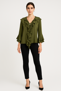V-neck Ruffle Front Blouse