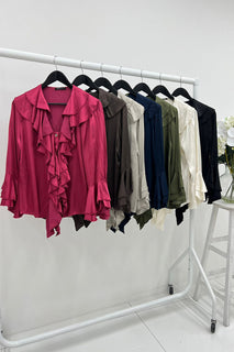 V-neck Ruffle Front Blouse