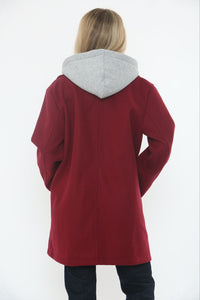 Zip Through, Button Detailed, Two Pocket Coat with Hoodie