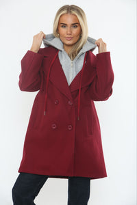 Zip Through, Button Detailed, Two Pocket Coat with Hoodie