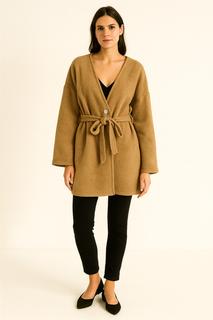 Golden Button Detailed, Two Pocket Tie Front Cardigan.