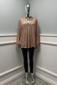 Collared, V-Neck, Elasticated Cuff Sequin Top