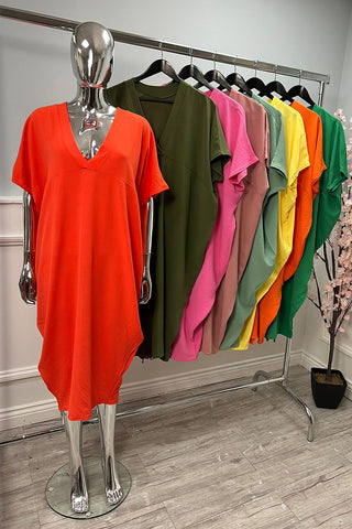 V-Neck, Oversized Batwing Dress