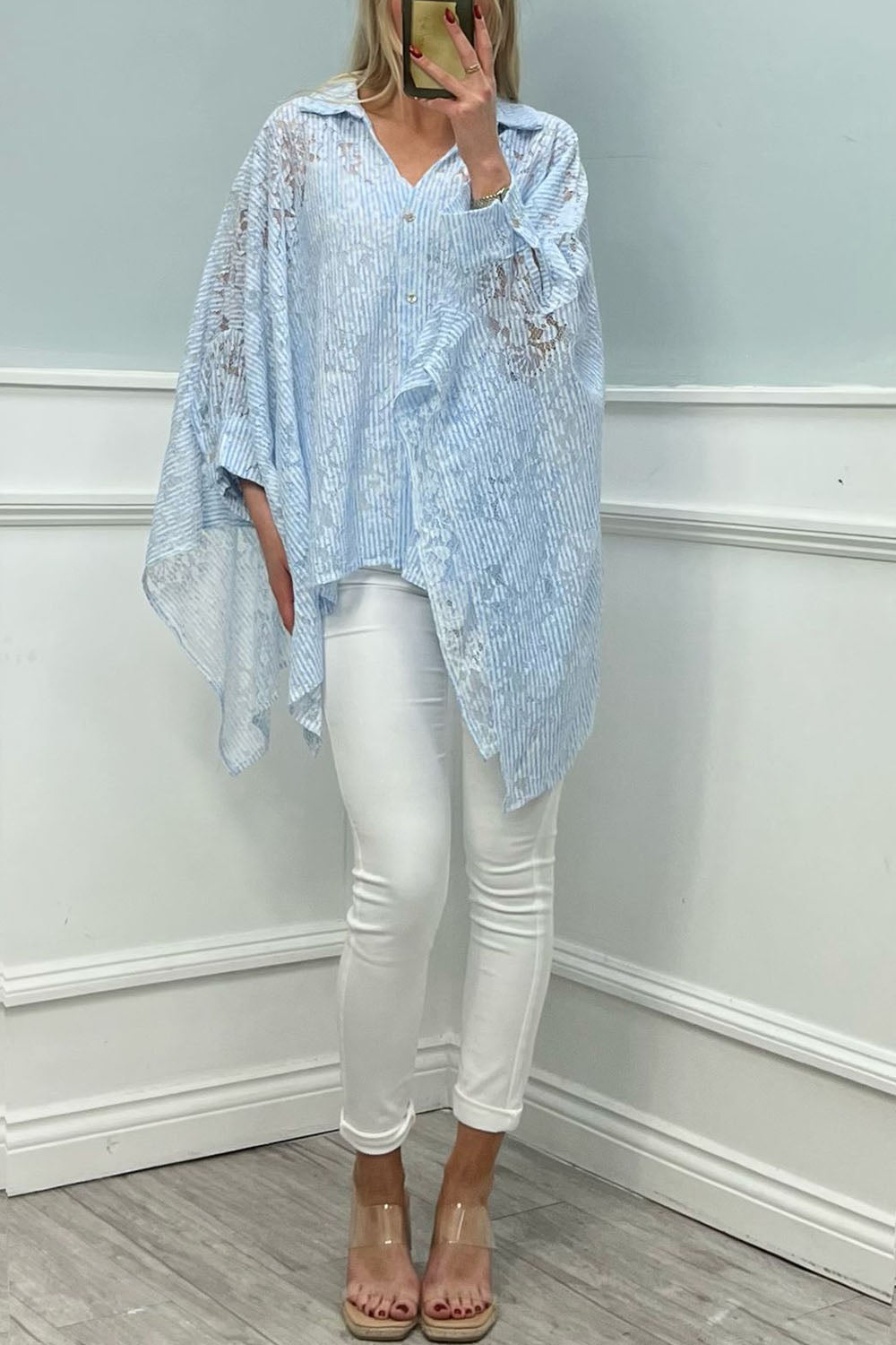 Collared, Button Through, Oversized Side Split Lace Shirt