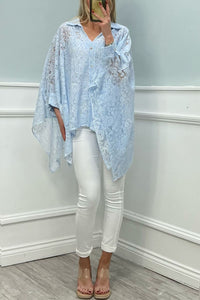 Collared, Button Through, Oversized Side Split Lace Shirt