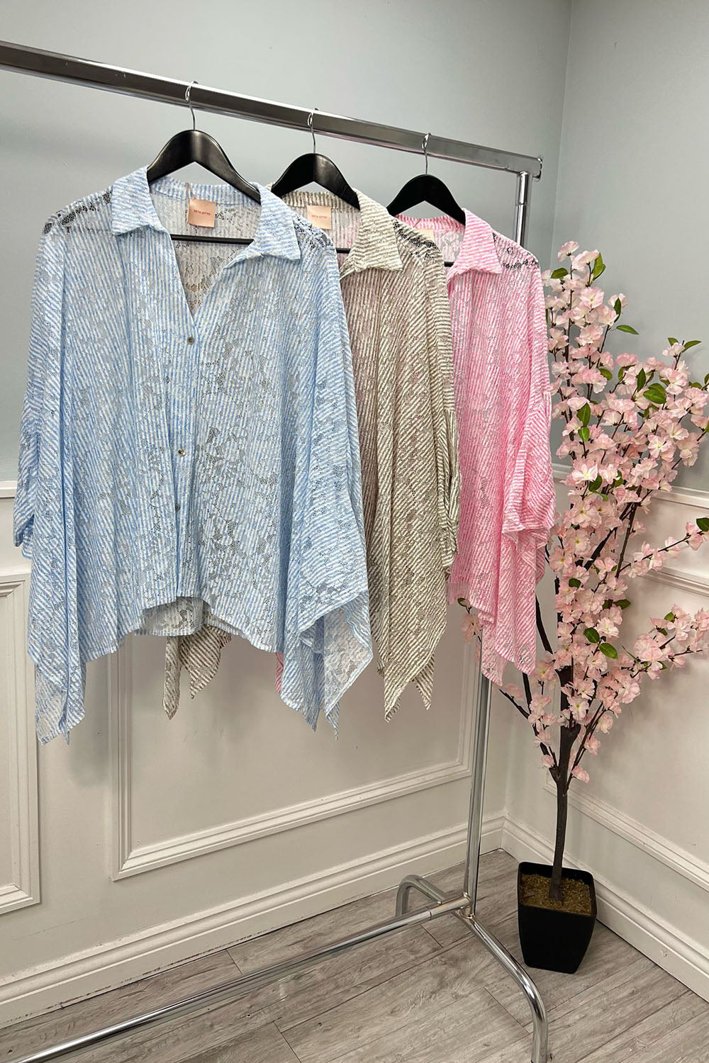 Collared, Button Through, Oversized Side Split Lace Shirt