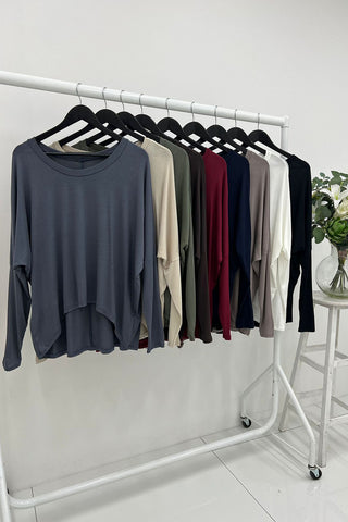 High-Low Hem Relaxed Fit Top-Fabric: Soft Rayon-Blend Jersey
