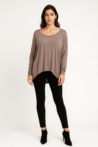 High-Low Hem Relaxed Fit Top-Fabric: Soft Rayon-Blend Jersey