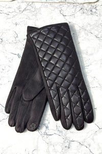 Quilted Faux-Leather Winter Gloves