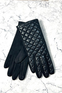 Quilted Faux-Leather Winter Gloves