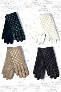 Quilted Faux-Leather Winter Gloves