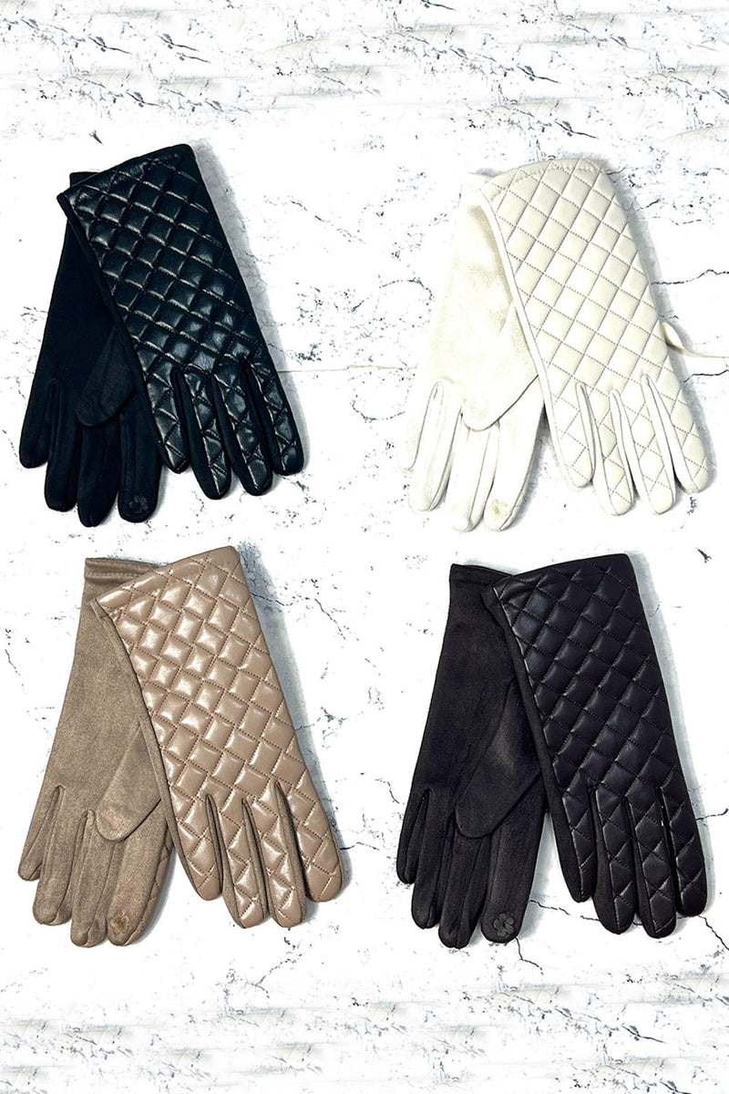 Quilted Faux-Leather Winter Gloves