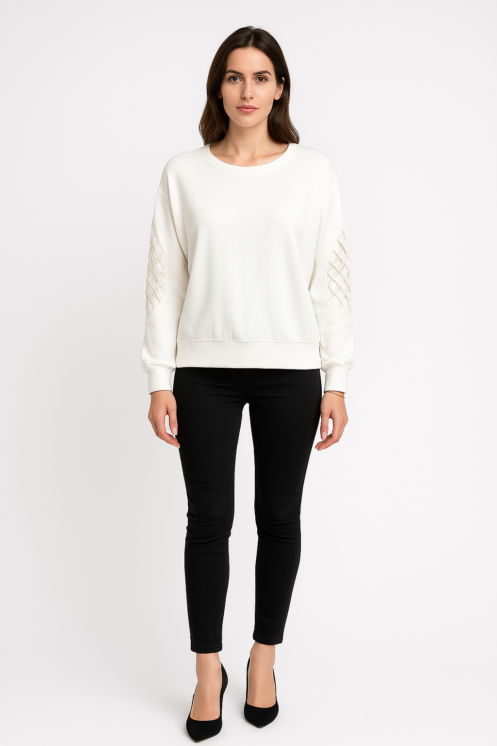 Round Neck, Lurex Stitch Detailed, High Low Sweatshirt
