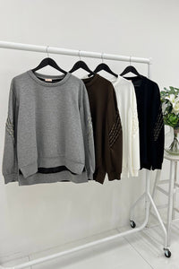 Round Neck, Lurex Stitch Detailed, High Low Sweatshirt