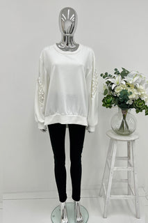 Round Neck, Lurex Stitch Detailed, High Low Sweatshirt