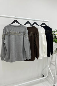 Round Neck, Lurex Stitch Detailed, High Low Sweatshirt