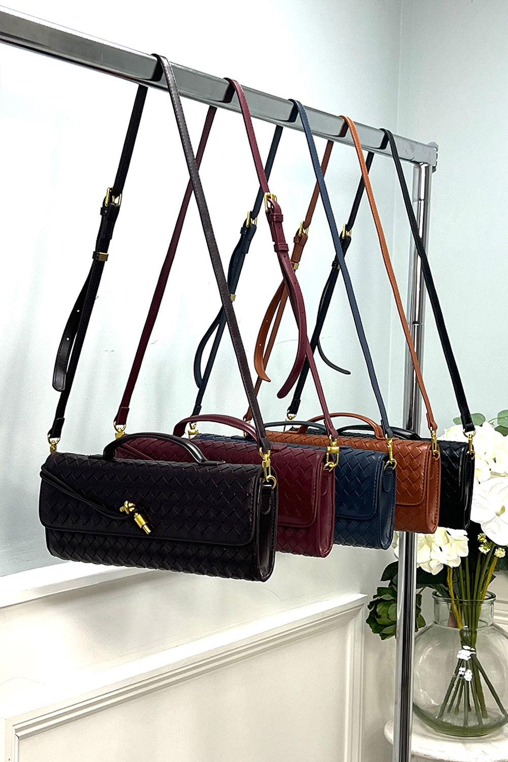 Woven Faux-Leather Shoulder Bag