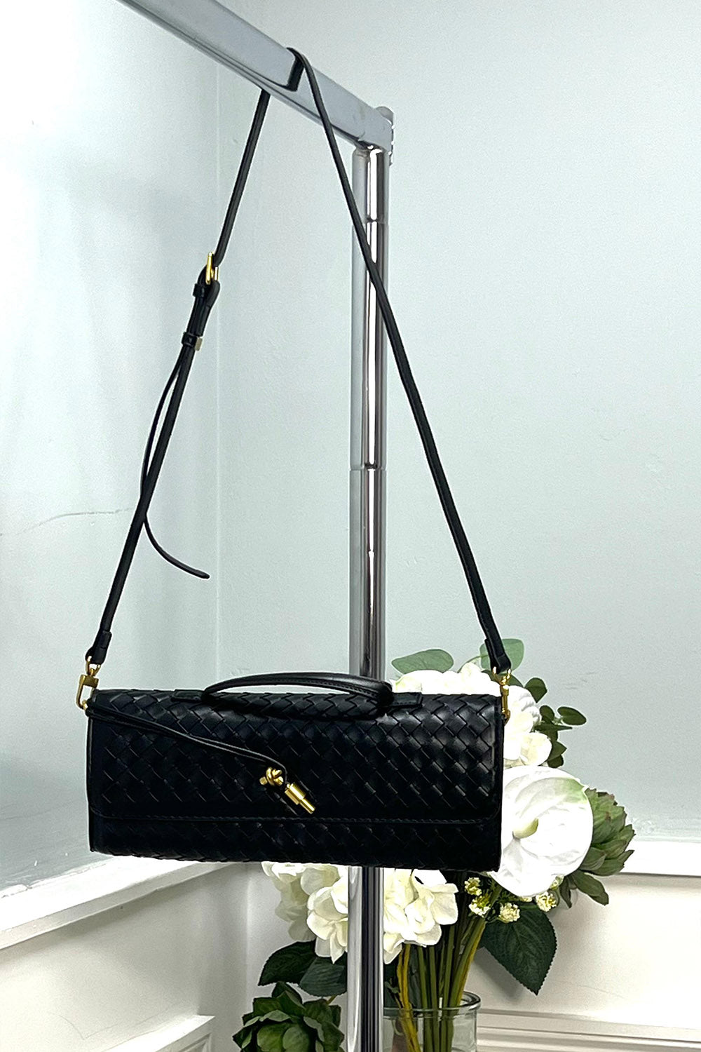 Woven Faux-Leather Shoulder Bag