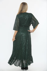 Sequin Drape V-Neck Maxi Dress