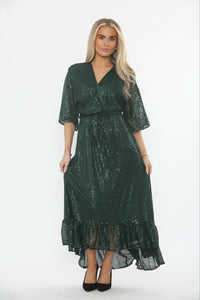 Sequin Drape V-Neck Maxi Dress