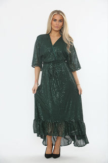 Sequin Drape V-Neck Maxi Dress