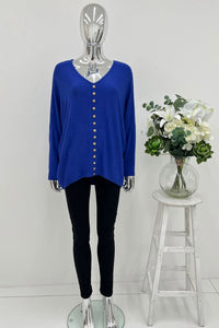 V-Neck, Button Detailed, Viscose & Nylon Light Knitted Top