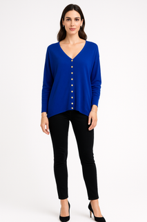 V-Neck, Button Detailed, Viscose & Nylon Light Knitted Top