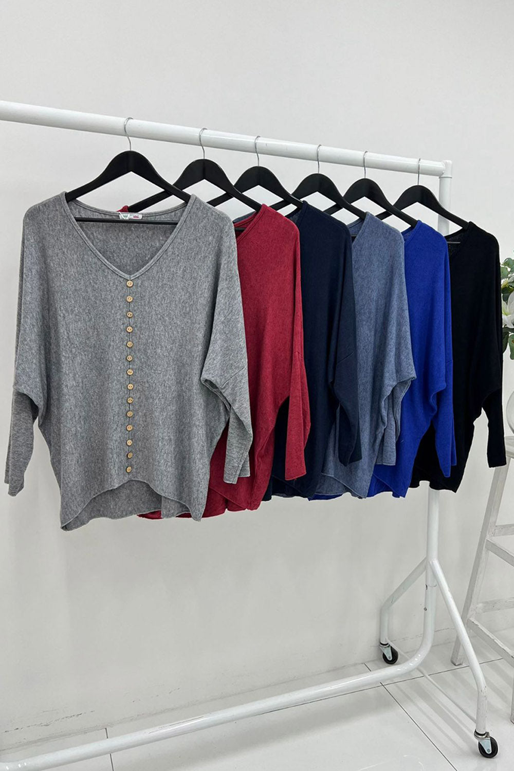 V-Neck, Button Detailed, Viscose & Nylon Light Knitted Top