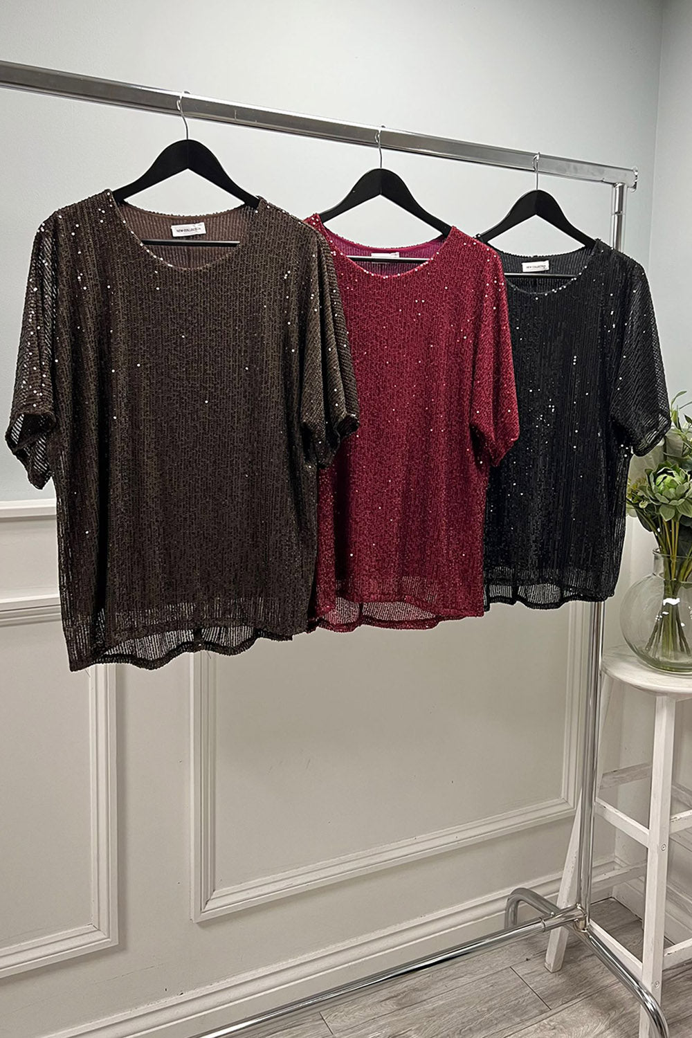 Round Neck Sequin Top