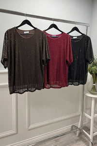 Round Neck Sequin Top