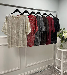 Round Neck Sequin Top